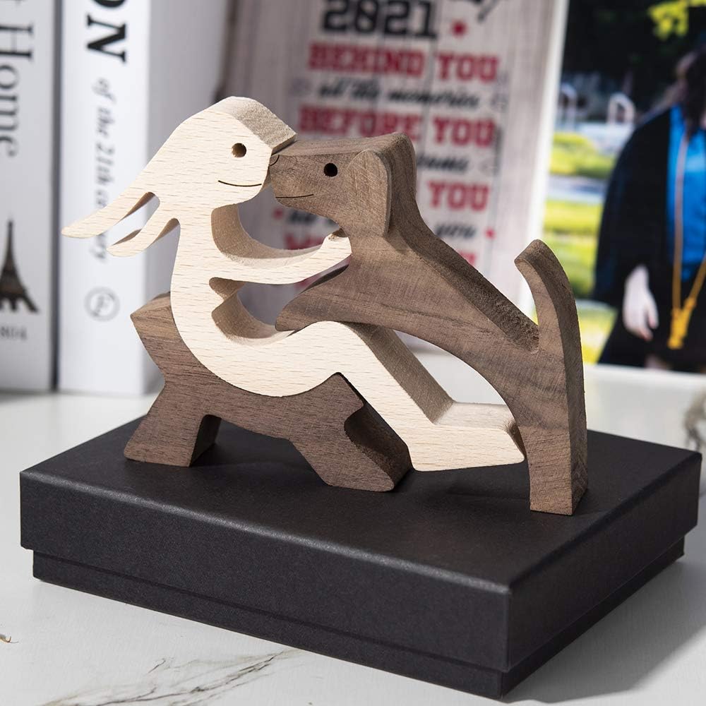 Handmade Wooden Statue / Relaxing Woman and Dog