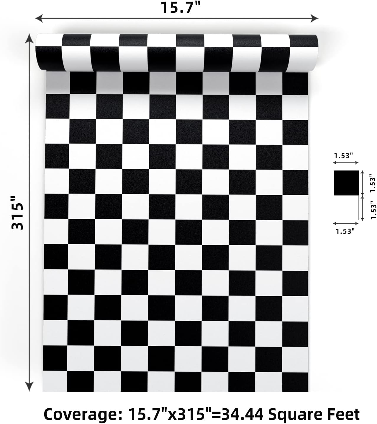 15.7''x315'' Checkered Wallpaper Peel and Stick and White Wallpaper Checkered / 15.7 x 315 / Black