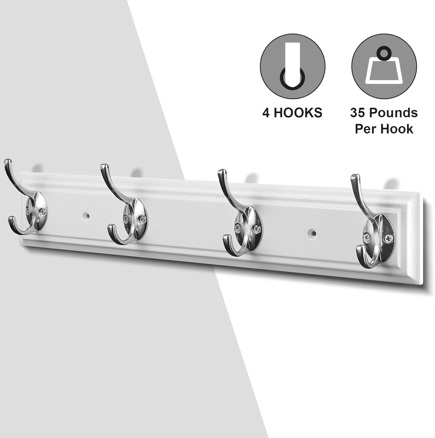 Coat Rack Wall Mounted White / White Density Wood / 4 Hooks