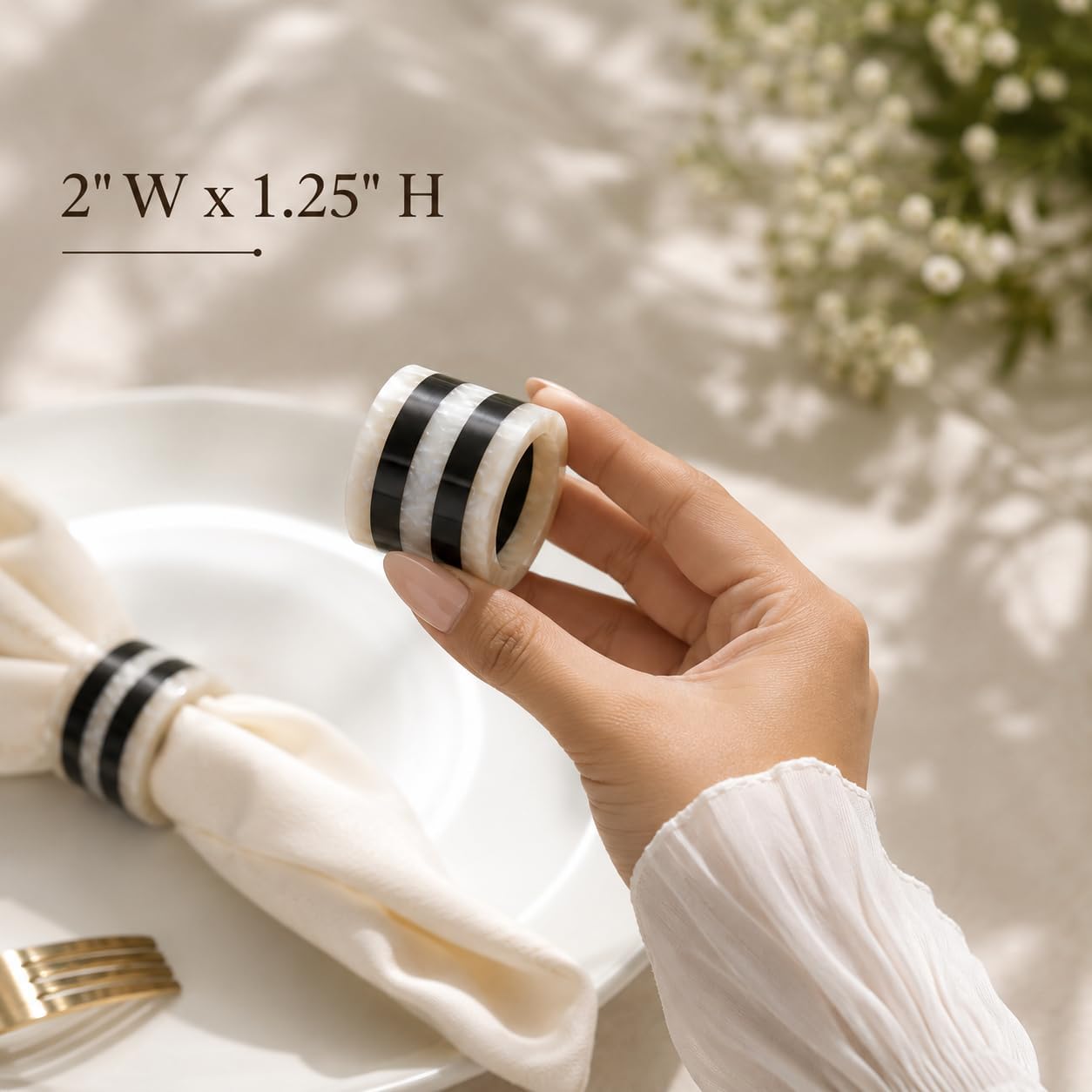 Epoxy Resin Napkin Rings, Set of 12, Black & White | Premium resin, 2x2x1.25 in each, rust-resistant, lightweight