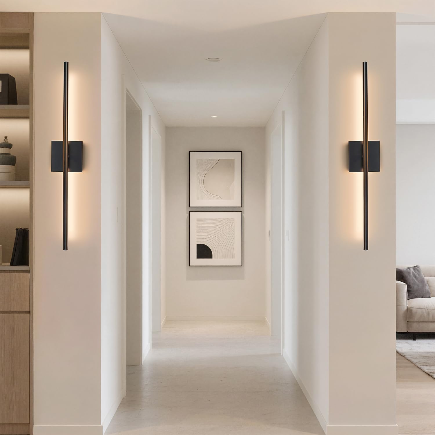 Rechargeable Wall Sconce Set of Two, Modern Wireless Black Wall Sconces with Remote, 28.35Inch Dimmable Indoor Home