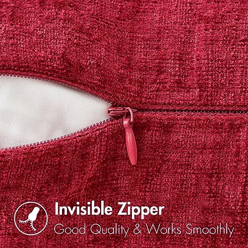 MIULEE Soft Chenille Throw Pillow Covers Red 18x18 Inch Pack of 2
