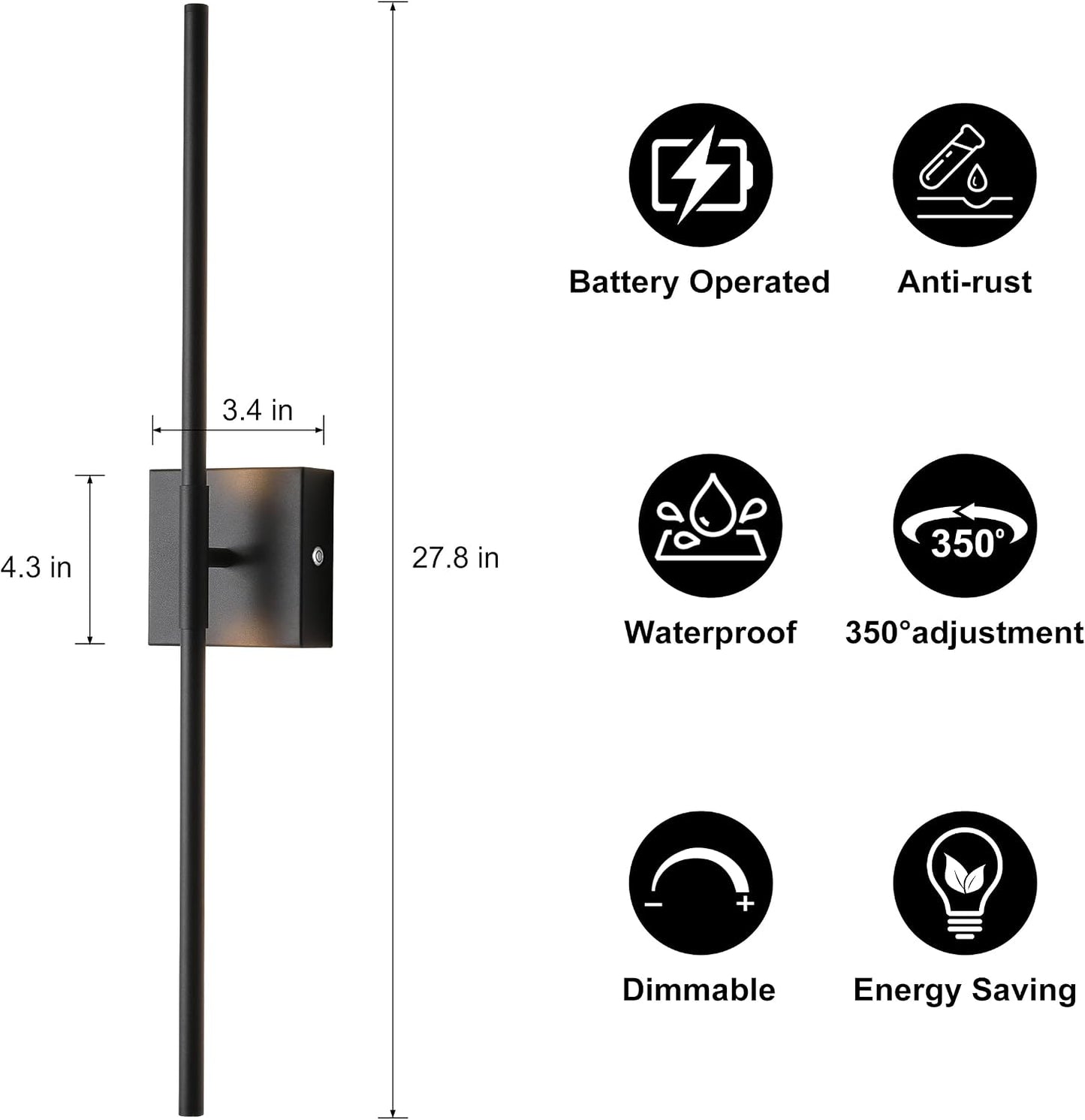 15800 mAh Battery Operated Wall Sconces with Remote Control Dimmable Wall Sconces Set of Two 3000K LED Matt Black