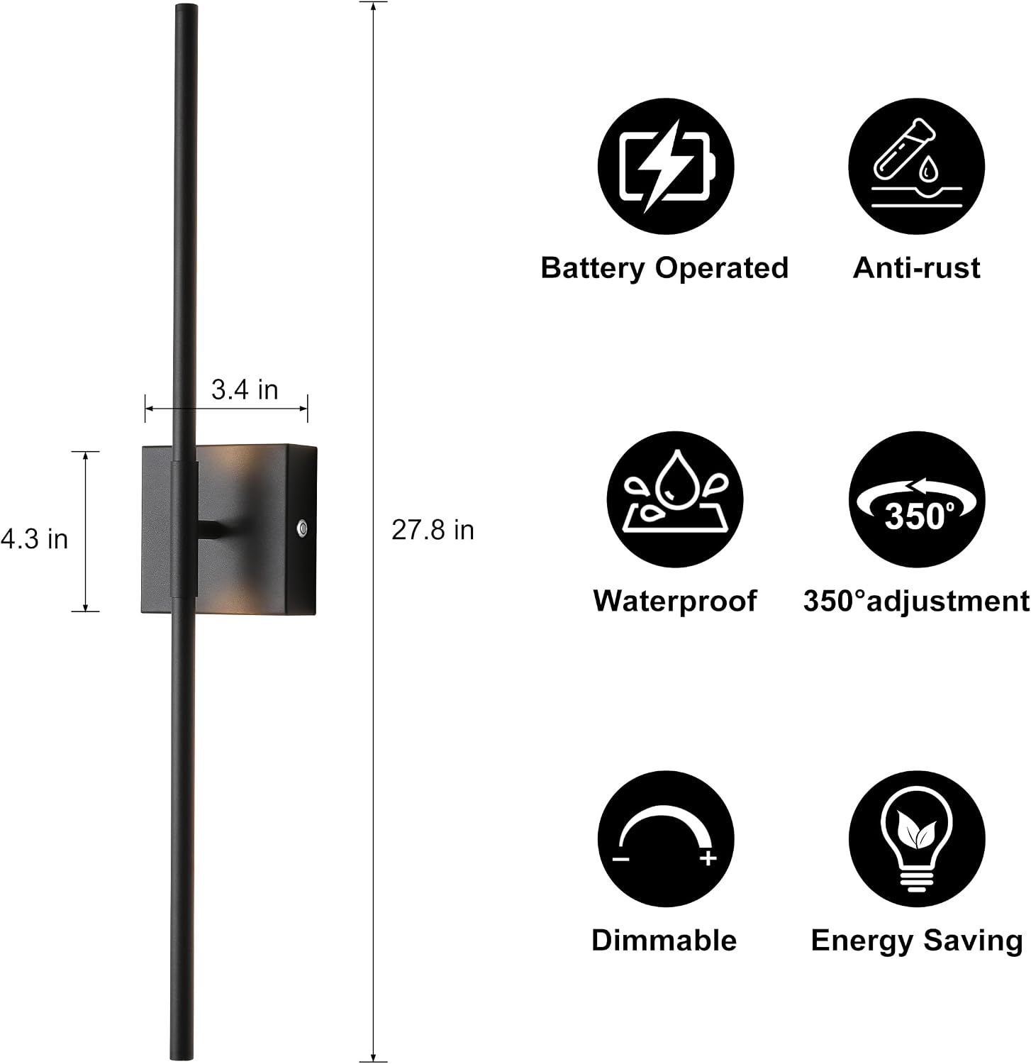 15800 mAh Battery Operated Wall Sconces with Remote Control Dimmable Wall Sconces Set of Two 3000K LED Matt Black