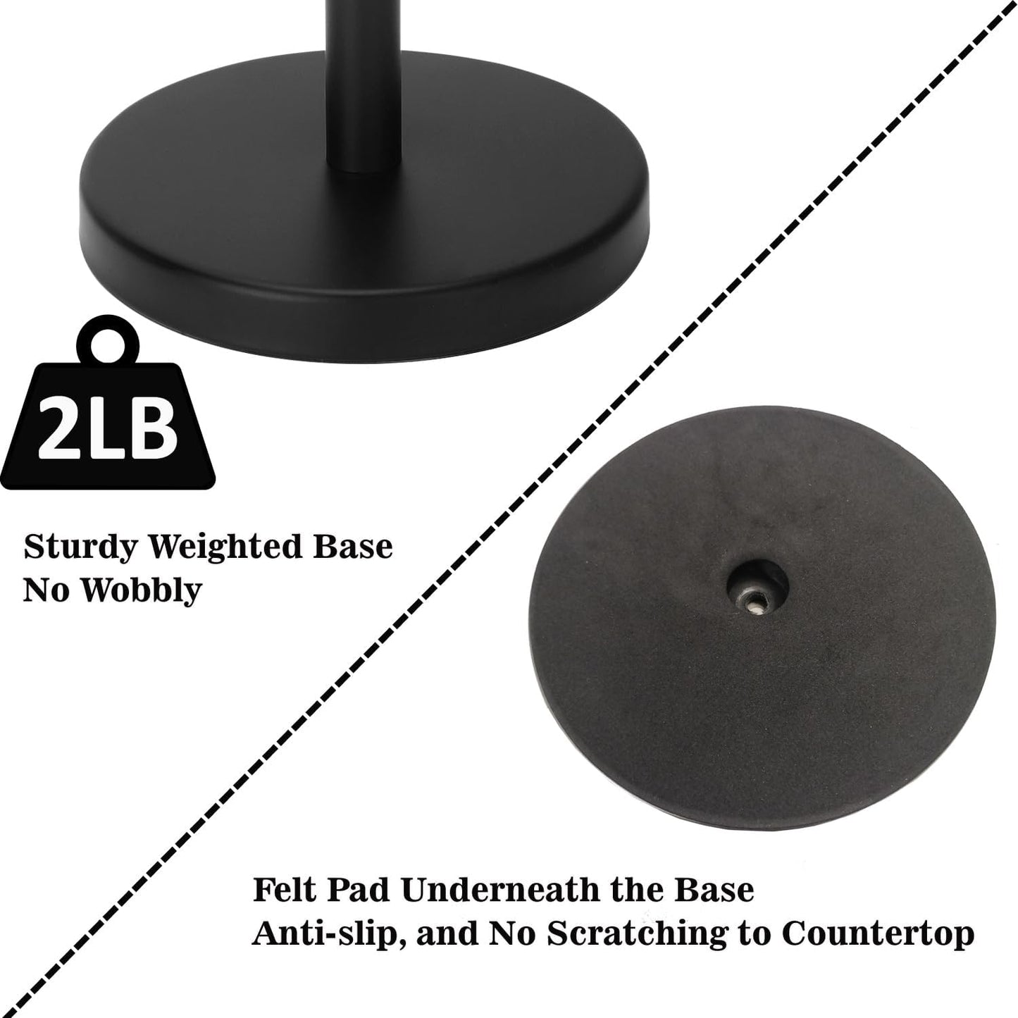 Black Paper Towel Holder Countertop, Standing Paper Towel Roll Holder for Kitchen Bathroom, with Weighted Base for