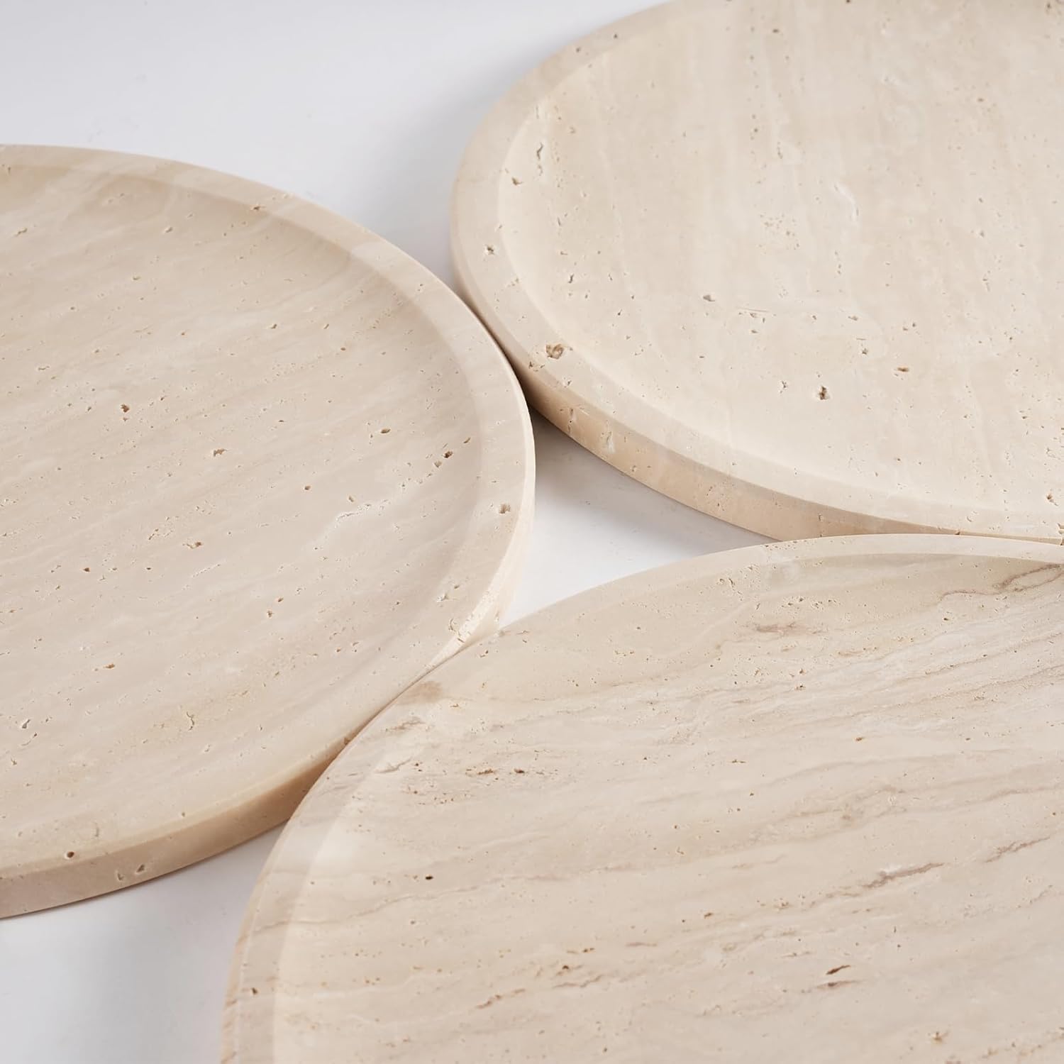 Travertine Tray / Round Serving Tray / Light Beige / 11.8 x 0.8