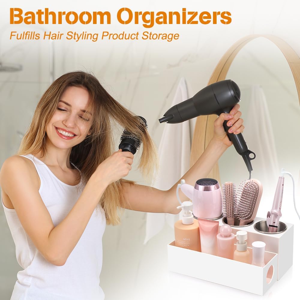 GFWARE Hair Tool Organizer with 3 Stainless Steel Cups, Cooling Hot Tools | Bathroom Vanity Storage, Hair Styling