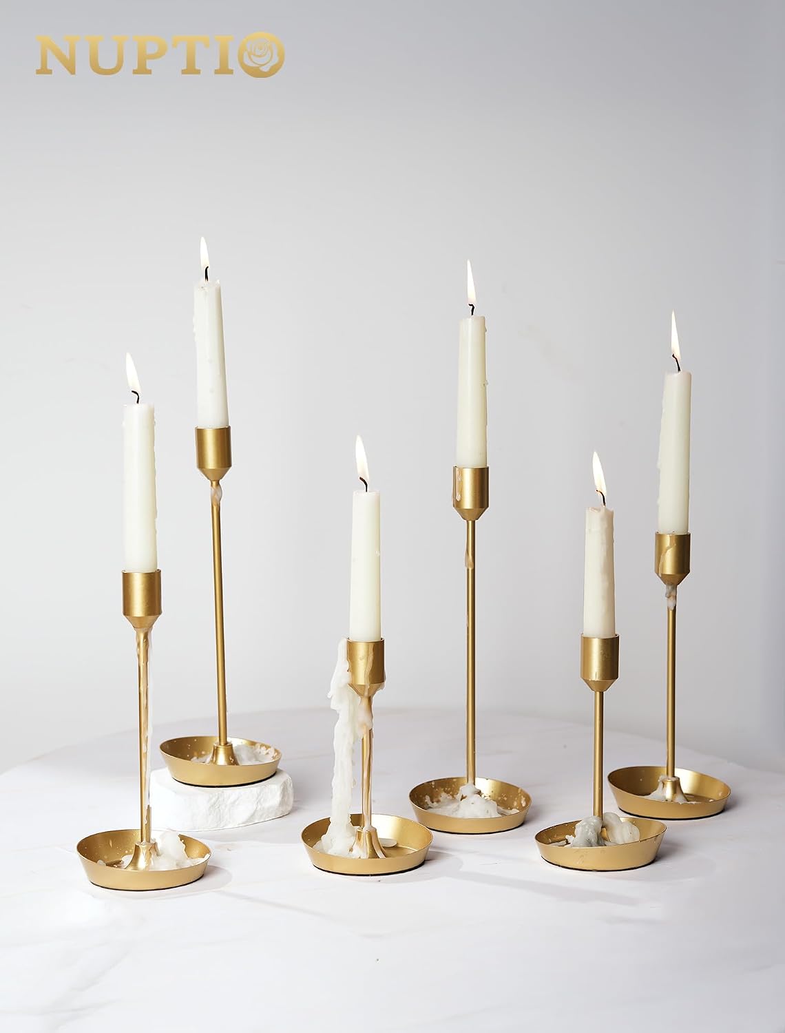 NUPTIO Taper Candle Holders for Wedding: 6 PCS Gold Matte Candles Stick Holder for Table Centerpiece - Bulk Candlestick
