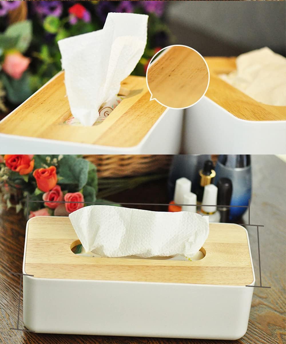 Wood Tissue Box Cover Gloves Box Holder Wooden Rectangular Tissue / White / 10.2 x 5.1 x 4.5 / Large