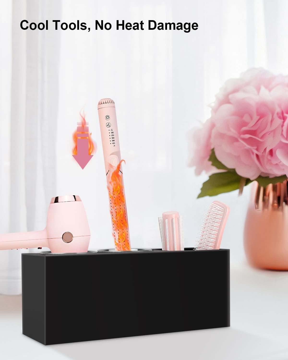 Hair Tool Organizer, Hair Dryer Holder with Heatproof Steel Cups, Acrylic Vanity Organizer for Curling Iron, Flat Iron