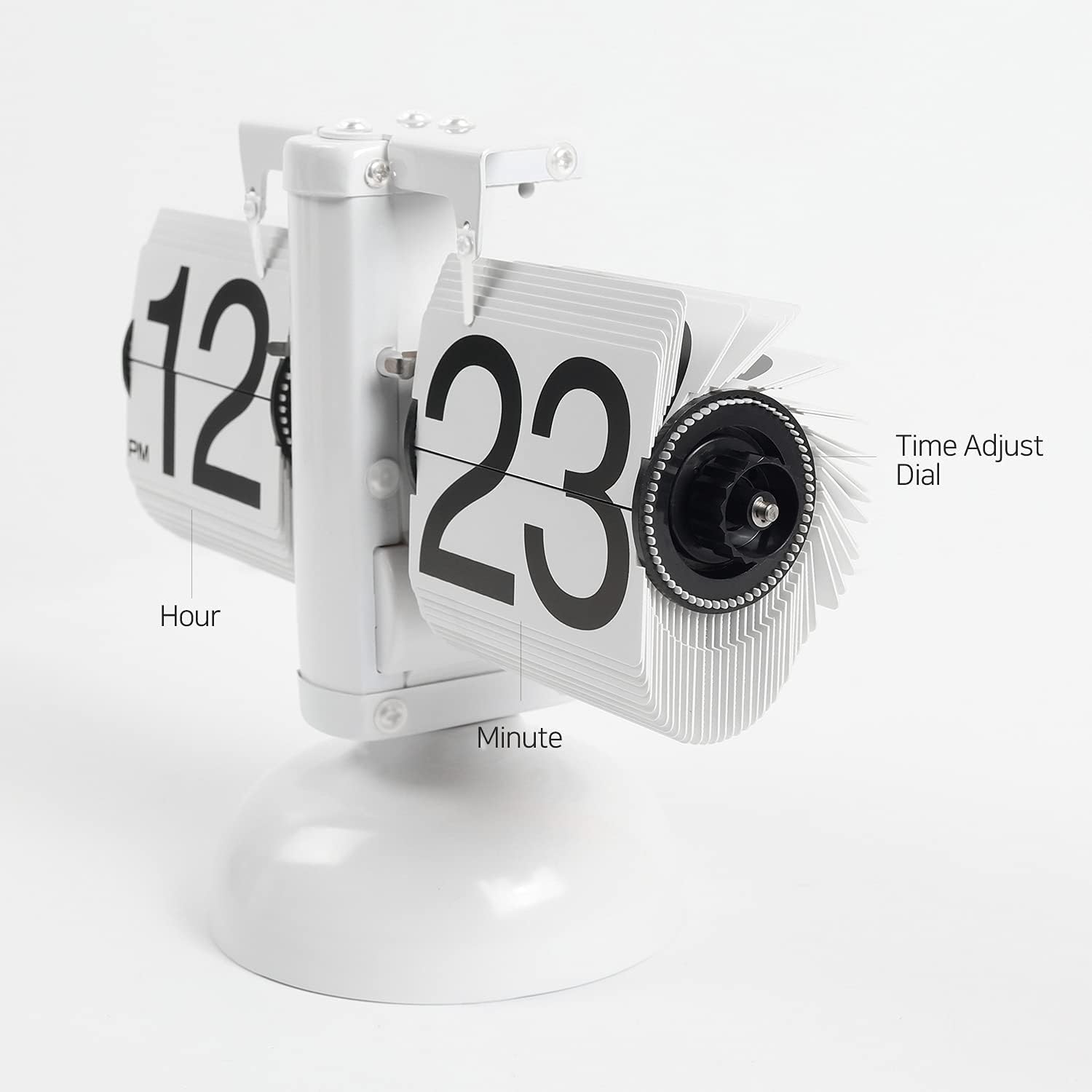 mooas Flip Desk Clock (White), Retro Vintage Design Auto Flip Table Clock | Large Number Battery Powered Internal Gear