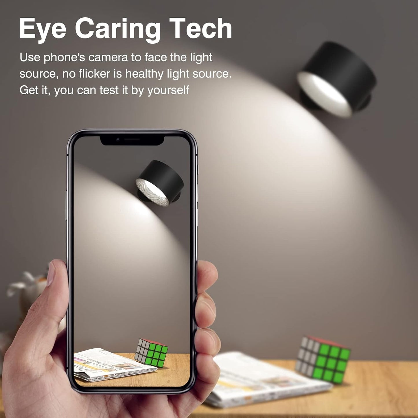 AKSDA Battery Operated Wall Sconce, LED Reading Light, 360-Degree Rotation Magnetic Mounting Rechargeable Cordless Wall