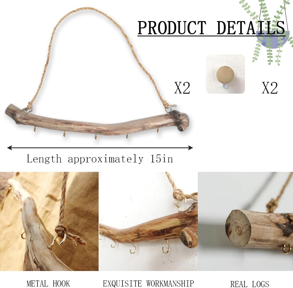 Driftwood Decorative Branches Farmhouse Home Wall Hanging Decor / Natural / 15 Inch / Set of 2