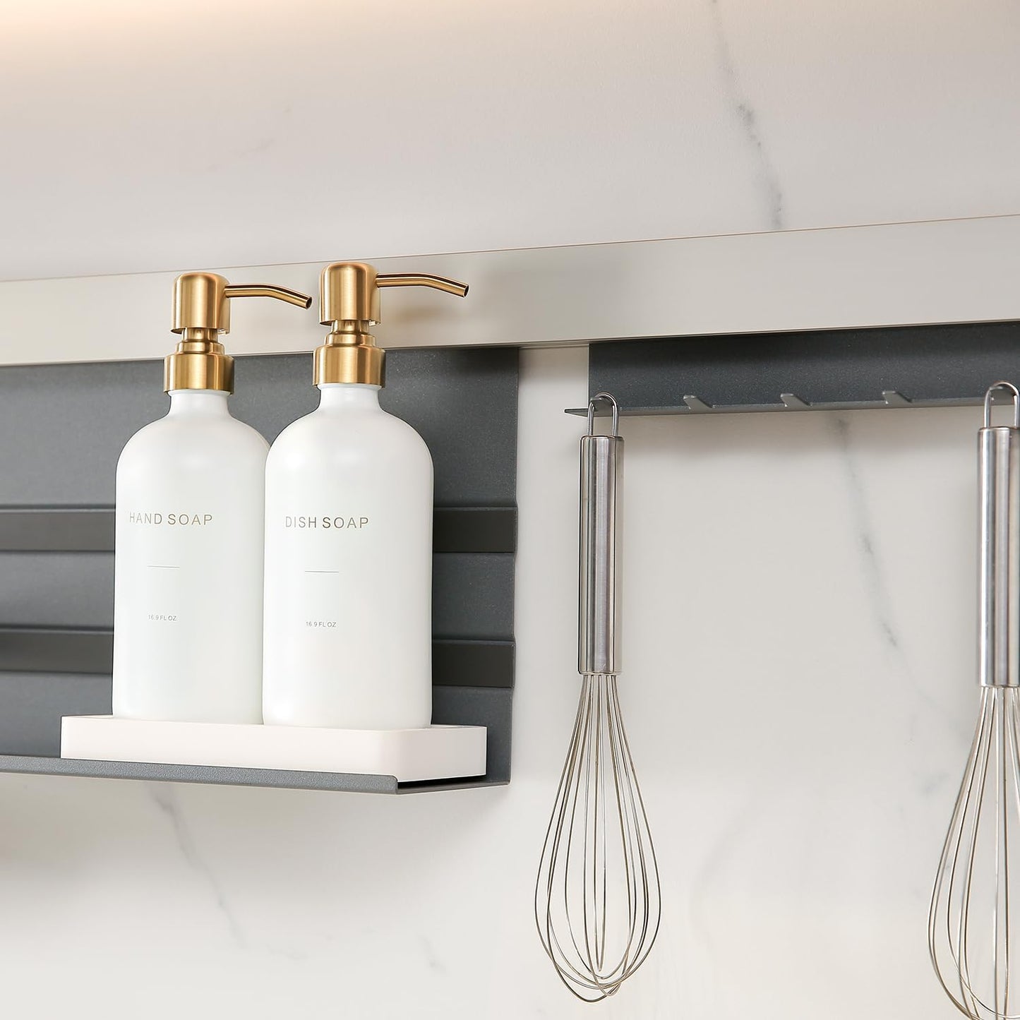 Prus Waso Gold Soap Dispenser Set | Glass Soap Dispenser with Stainless Steel Pump, Perfect for Modern Kitchen Counter