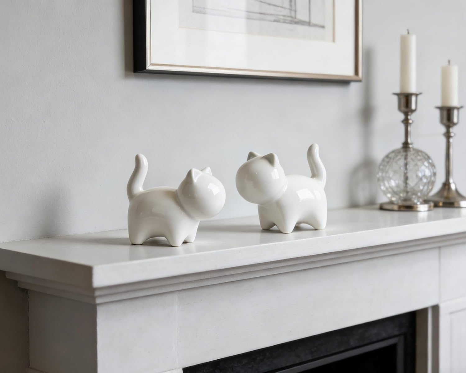 Ceramic Cat Figurines / White / 3 Inch / Set of 2