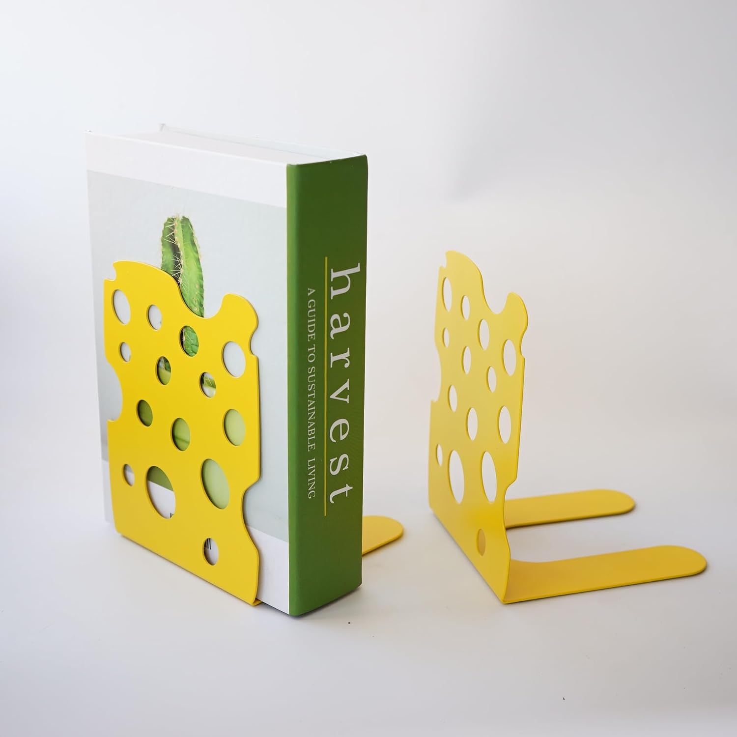 1 Pair Cheese Heavy Metal Cookbook Ends to Hold Books / Yellow / Set of 2