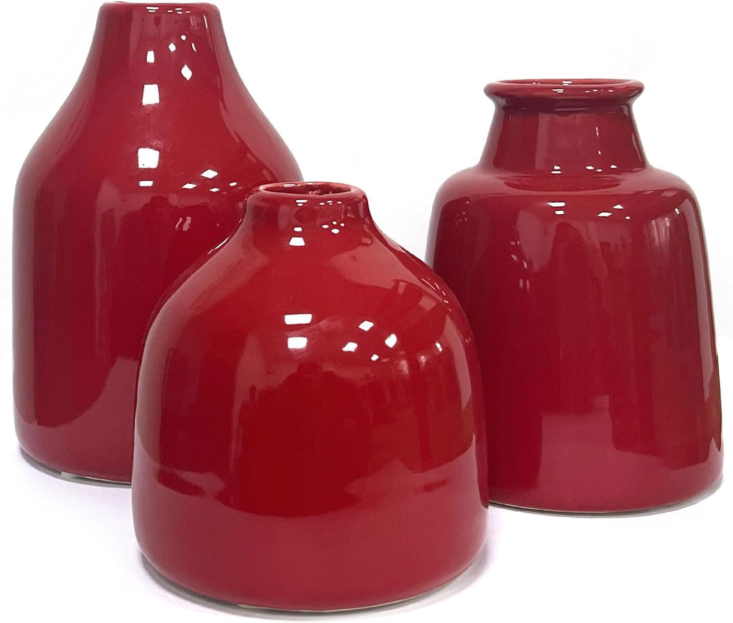 Red Small Vase for Modern Home Decor / 3 Vase Set- Red / Set of 3