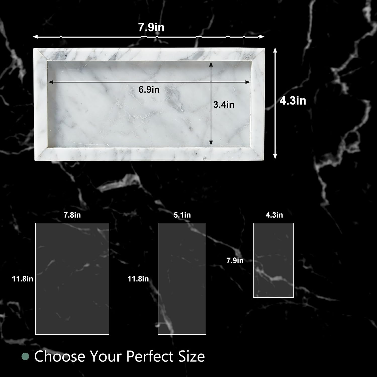 Stone Organizer / Natural Small Marble Vanity Tray / White / 7.9 x 4.3 x 0.8