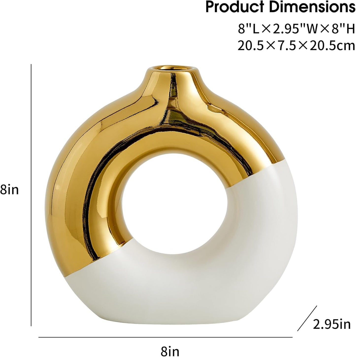 Ceramic Donut Vase / White & Gold / Large