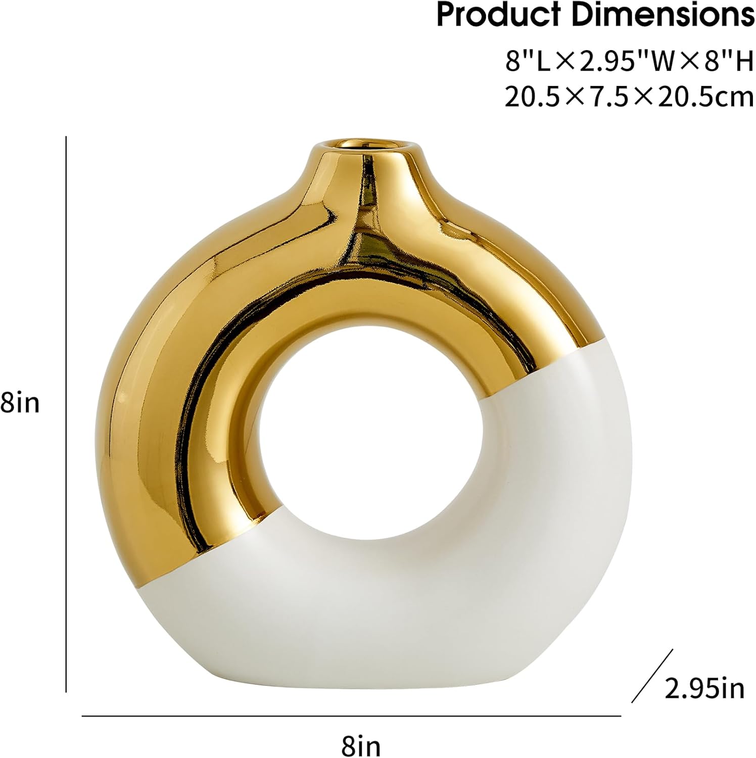 Ceramic Donut Vase / White & Gold / Large