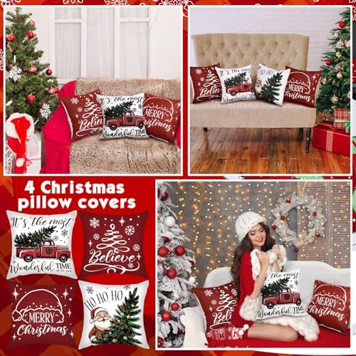 GlikCeil Set of 16 Winter Pillow Covers 18 x 18 Inch Seasonal Throw Pillow Covers Christmas Holiday Pillowcases Decorative Cushion Pillowcases for Farmhouse Home Couch Sofa Decor