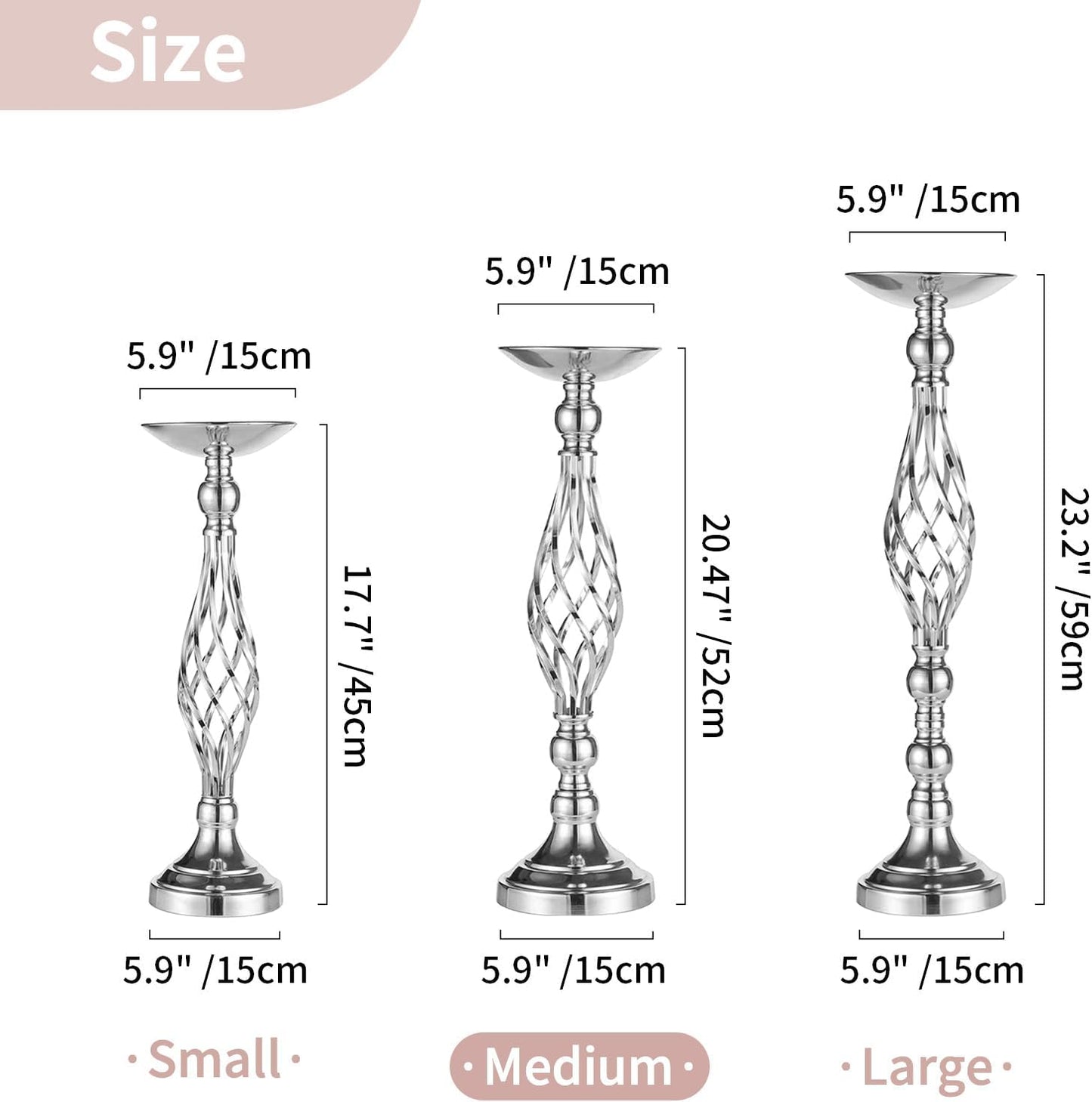 NUPTIO Silver Centerpiece Stand for Table, Twist Style , 20.5" Tall, 2 Pcs