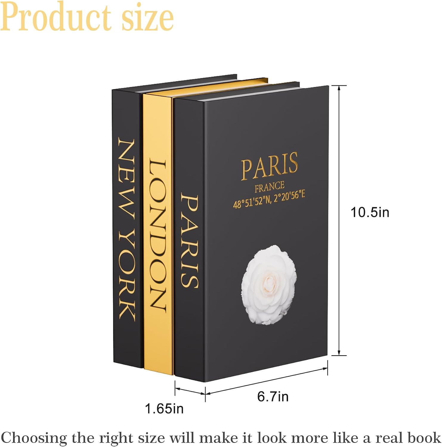 Decorative Books / Stylish Fake Books of Room Decor Aesthetic / Black Golden / Set of 3