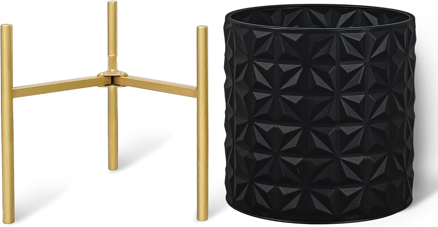 ARNIS Modern Planter Pots, Set of 2 Large Planters with Stand, Decorative Planters, Metal Pots with Drainage Holes for