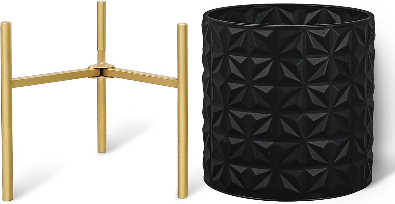 ARNIS Modern Planter Pots, Set of 2 Large Planters with Stand, Decorative Planters, Metal Pots with Drainage Holes for