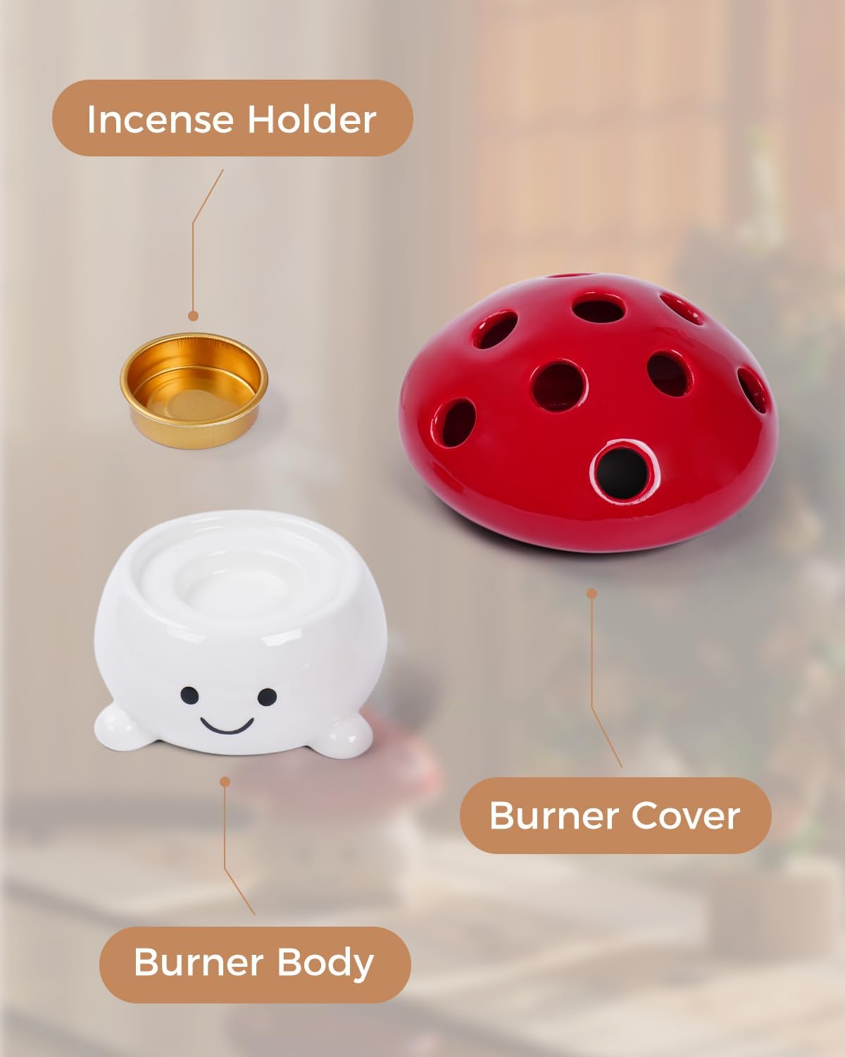 Smily Face Incense Cone Holder Mushroom Incense Cone Burner Unique Gifts for Women Men