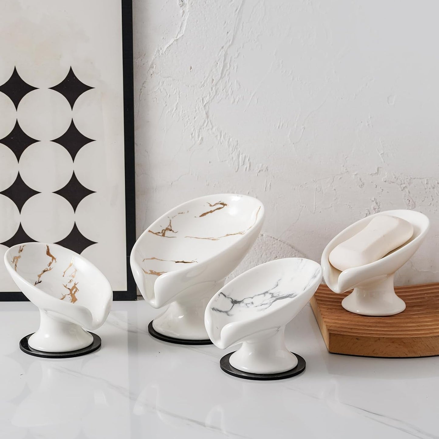Soap Holder Self Draining Leaf Shape Soap Dishes / Small Size-marble White