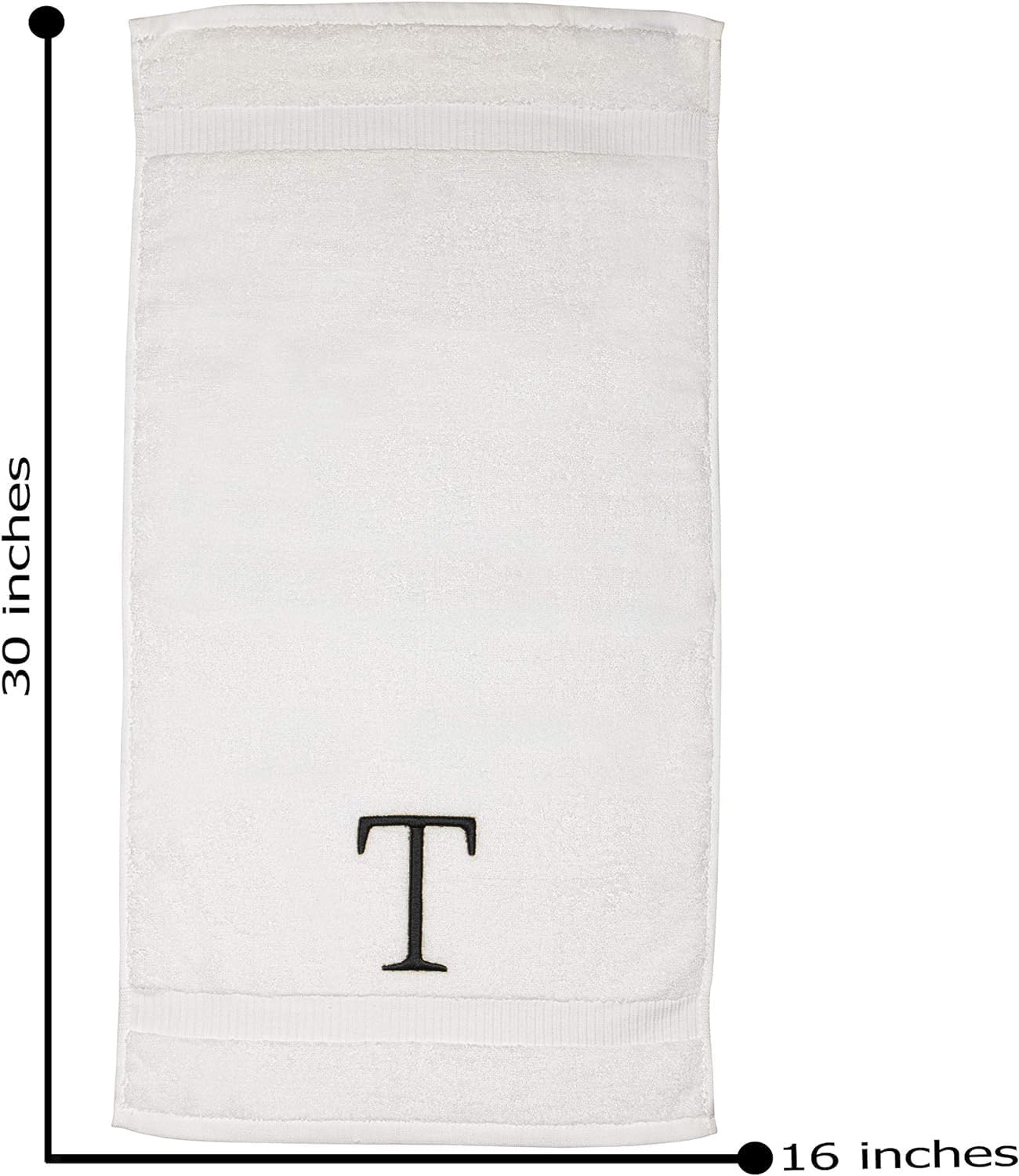White with Dark Gray Monogrammed Hand Towels for Bathroom Set of 2 Letter T | Luxury Hotel Quality Initial Towels For