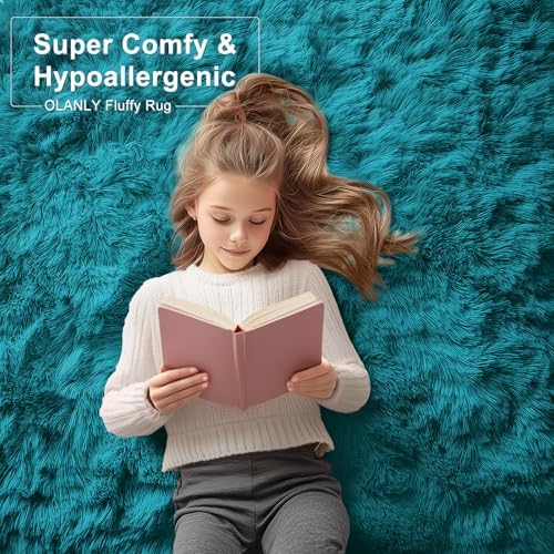 OLANLY Area Rugs for Living Room Bedroom, Machine Washable 4x5.9 ft Soft Fluffy Shaggy Bedside Rug, Indoor Floor Carpet
