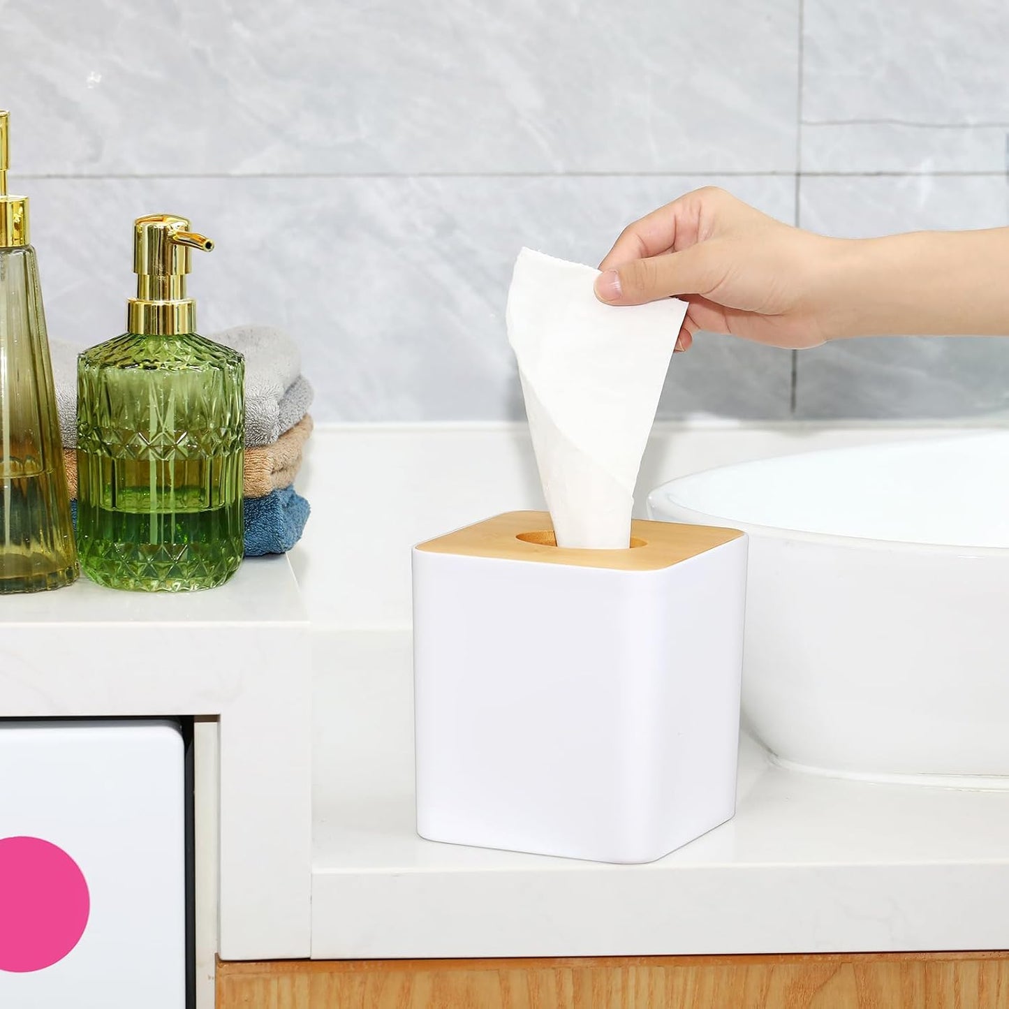 Tissue Box Cover Square Paper Holders Tissue Box Cover Plastic Holder / White / 5 x 5 / Set of 2