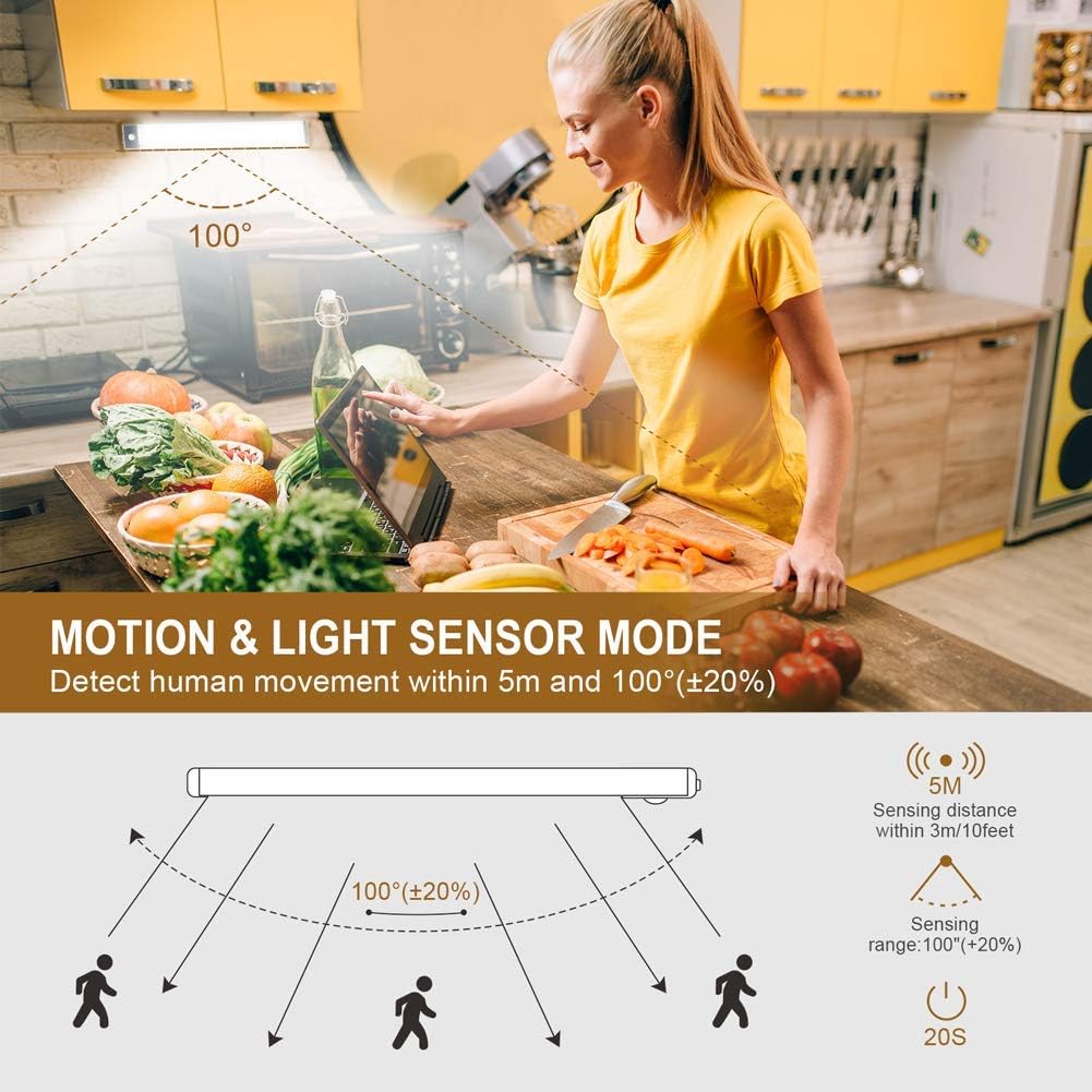2 Pack 54LED Under Cabinet Lights, 12.5 Inch Bright Wireless Motion Sensor Light 7000K with 2200mAh USB-C Rechargeable