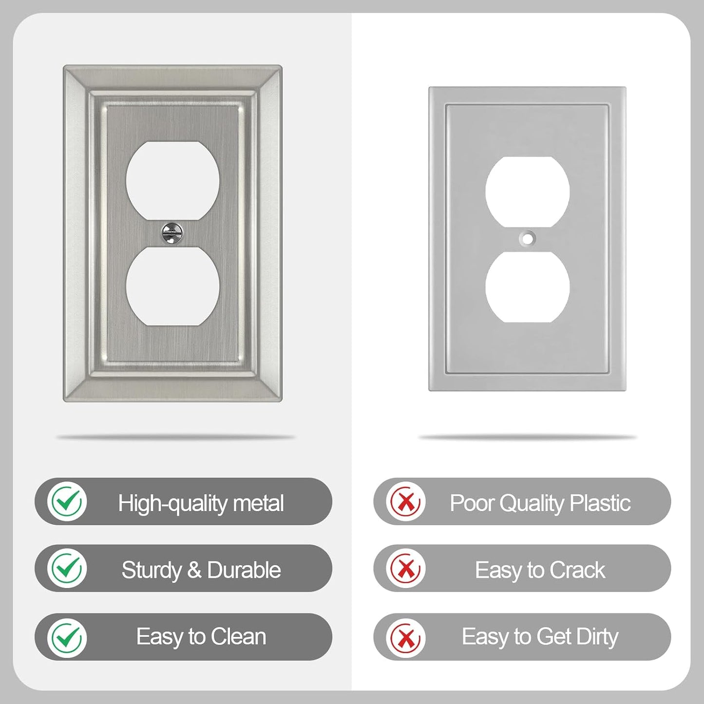Metal Wall Plate for Electrical Outlets, Outlet Covers Wall Plate, 6 Pack | Decorative Brushed Nickel Switch Plates