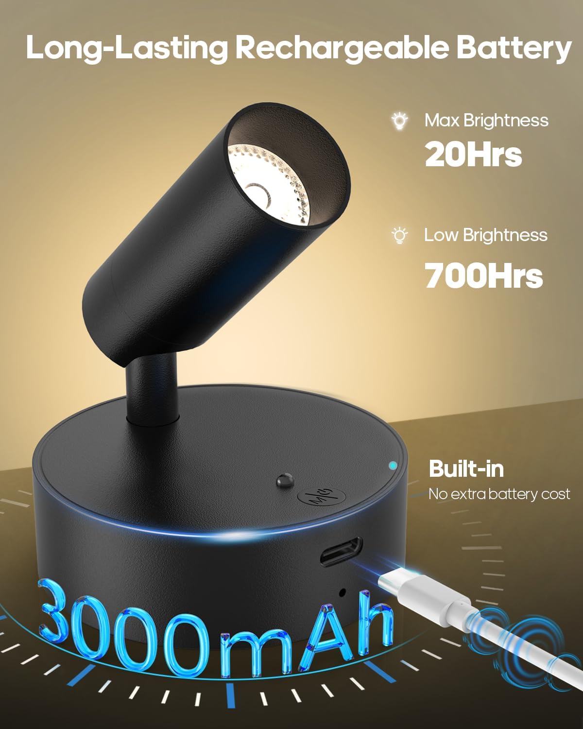 Spotlights Indoor with Remote, 3000Mah Rechargeable Wireless Plant Light | Up Lights with 3 Colors & Dimmer, Small LED