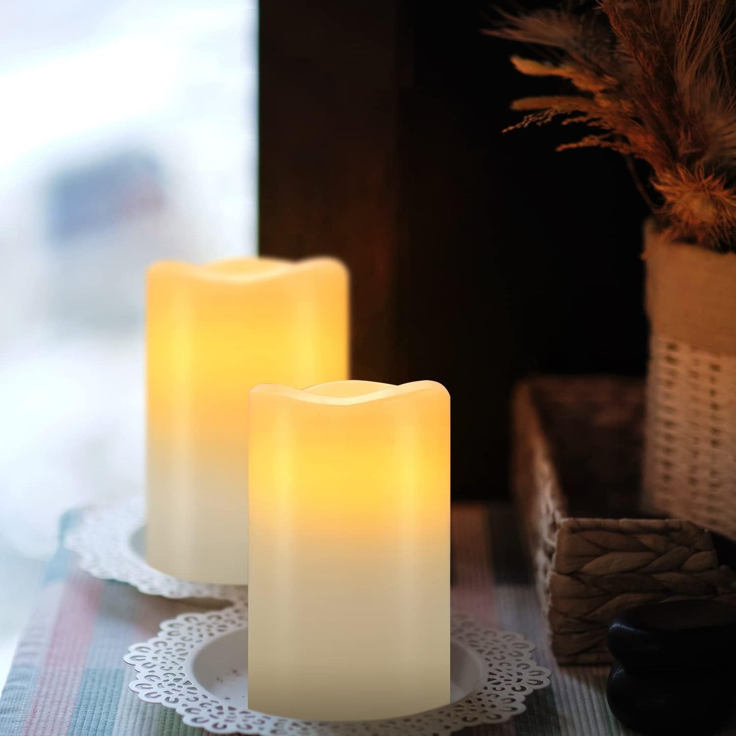 Hausware Flameless Candles Battery Operated Candles Set of 12 (D: 3" x H: 4") Real Wax Pillar Flickering Candles LED