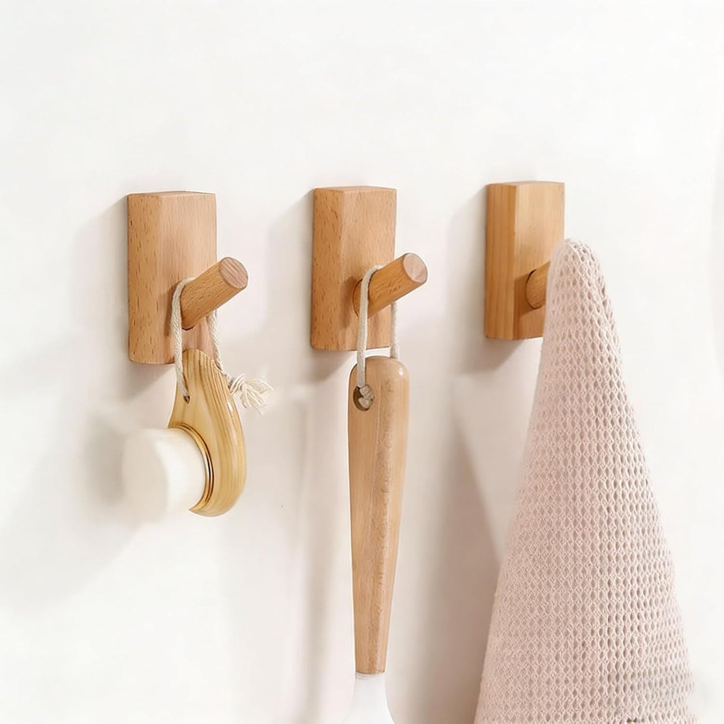 Adhesive Wall Hooks Hat Rack / Rectangle-beech / Set of 4