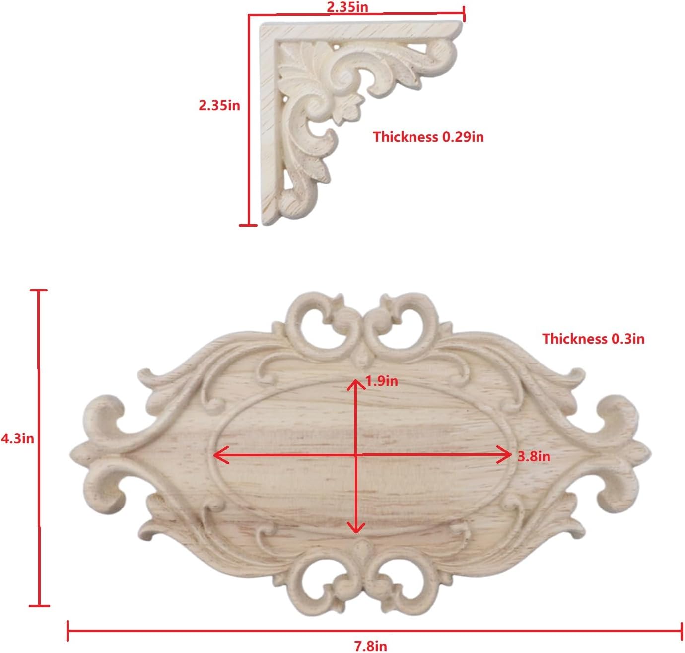 Oak Wood Appliques Onlays + / Set of 4