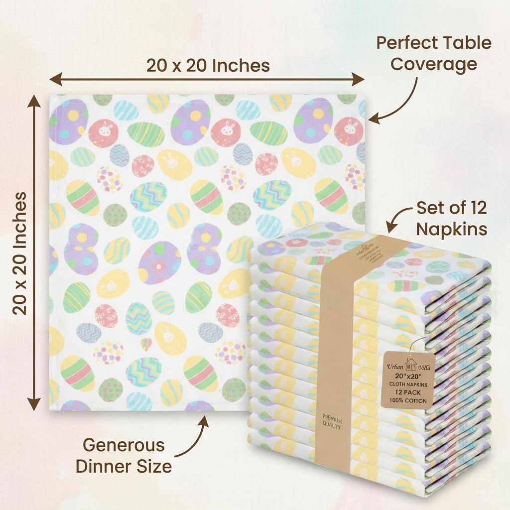 Urban Villa Cloth Napkins Cotton 20x20 (Set of 12) Egg Print