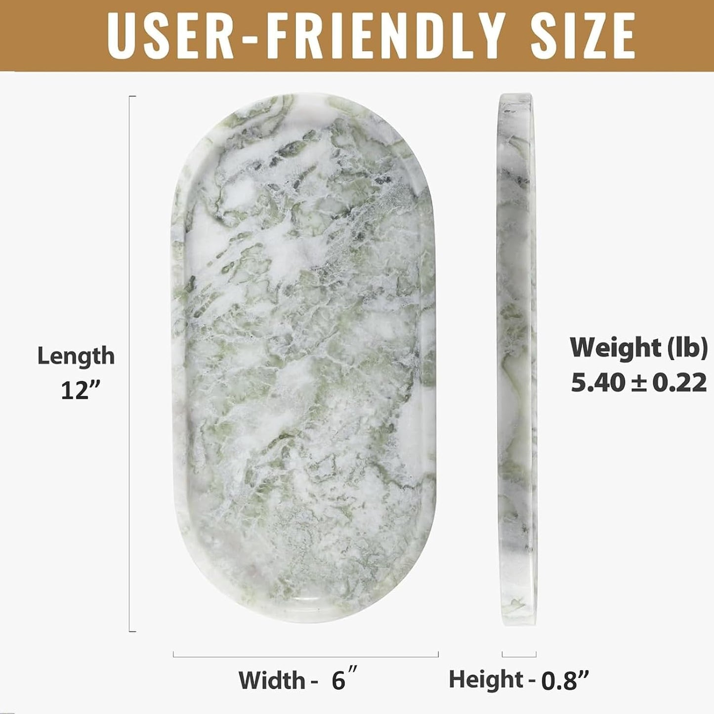 Catchall Tray for Perfume / Green Marble-bianco Palomino / 12 x 6 x 0.8