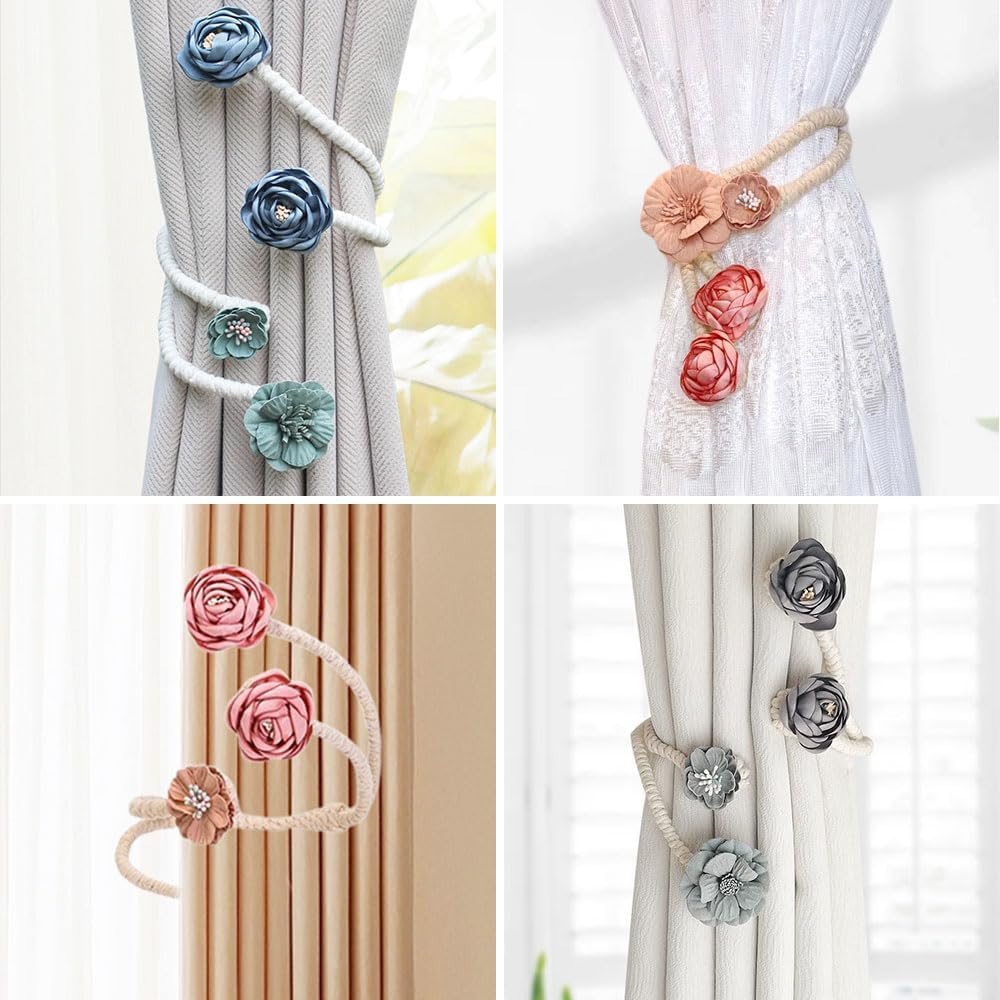 Handmade Artificial Flower Curtain Holdbacks Clips, Flexible Curtain Tiebacks Clips Twist Bough Flower Curtain Tie Back