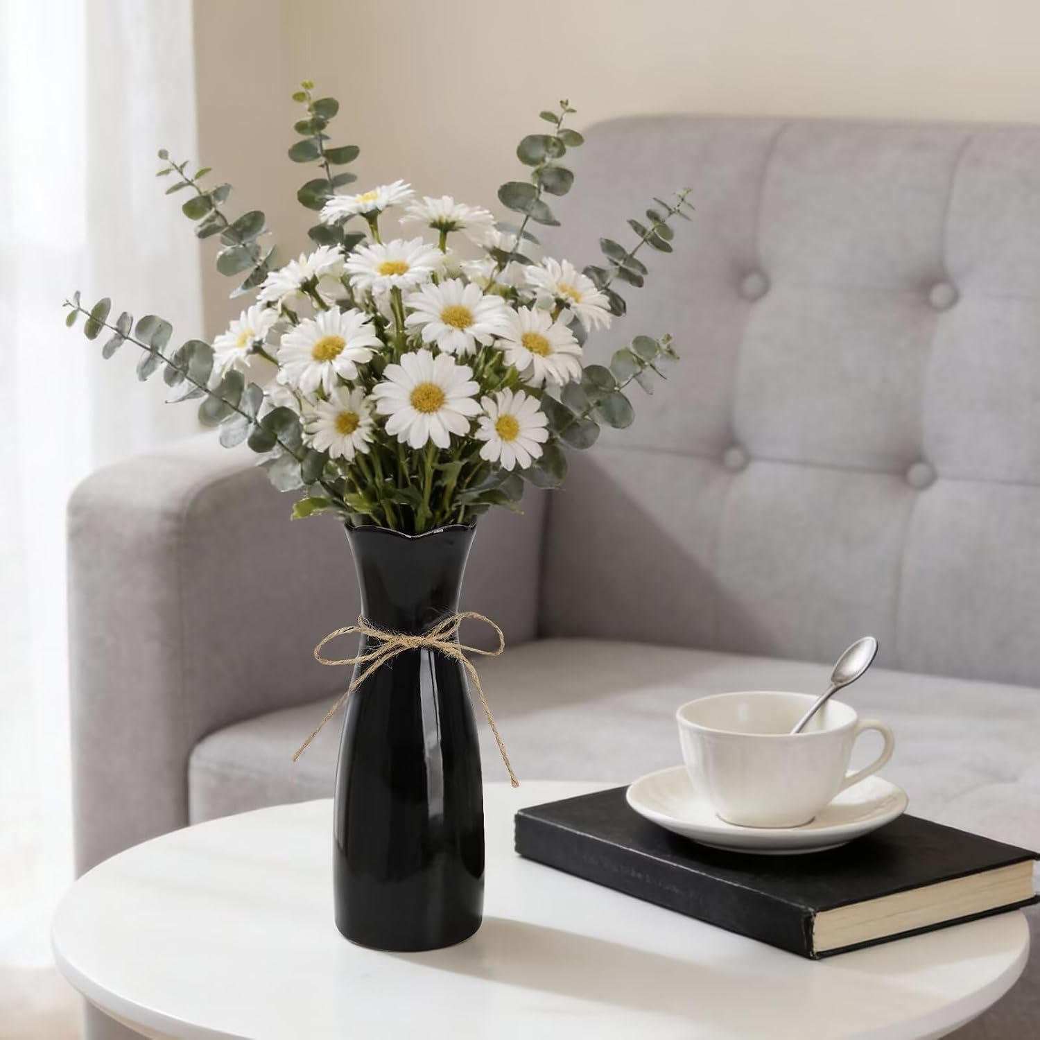 Small Vase Ceramic Jute Rope Simple Vases / Black / Medium