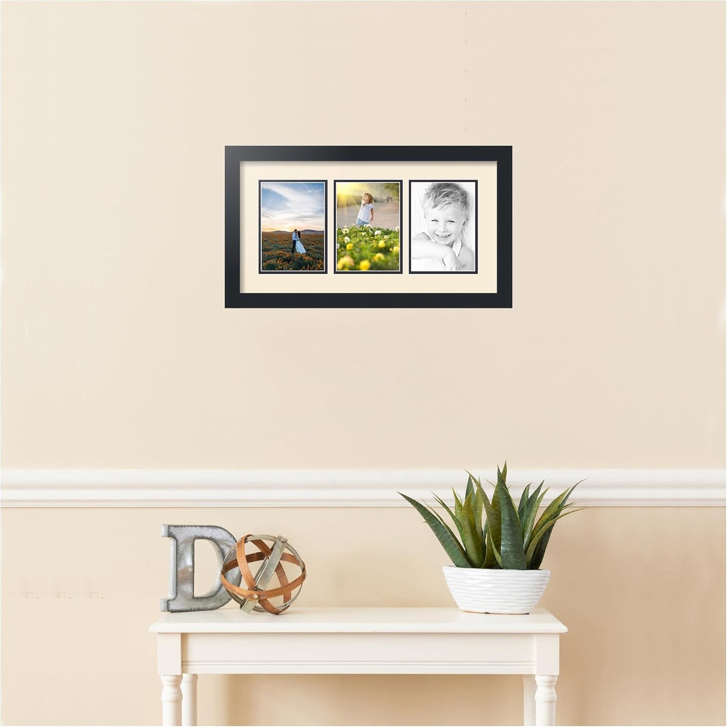 ArtToFrames Collage Picture Frame 3 Opening 3-5x7 Photo Frame | Made in USA | Black Frame Ivory and Black Mats | Wall
