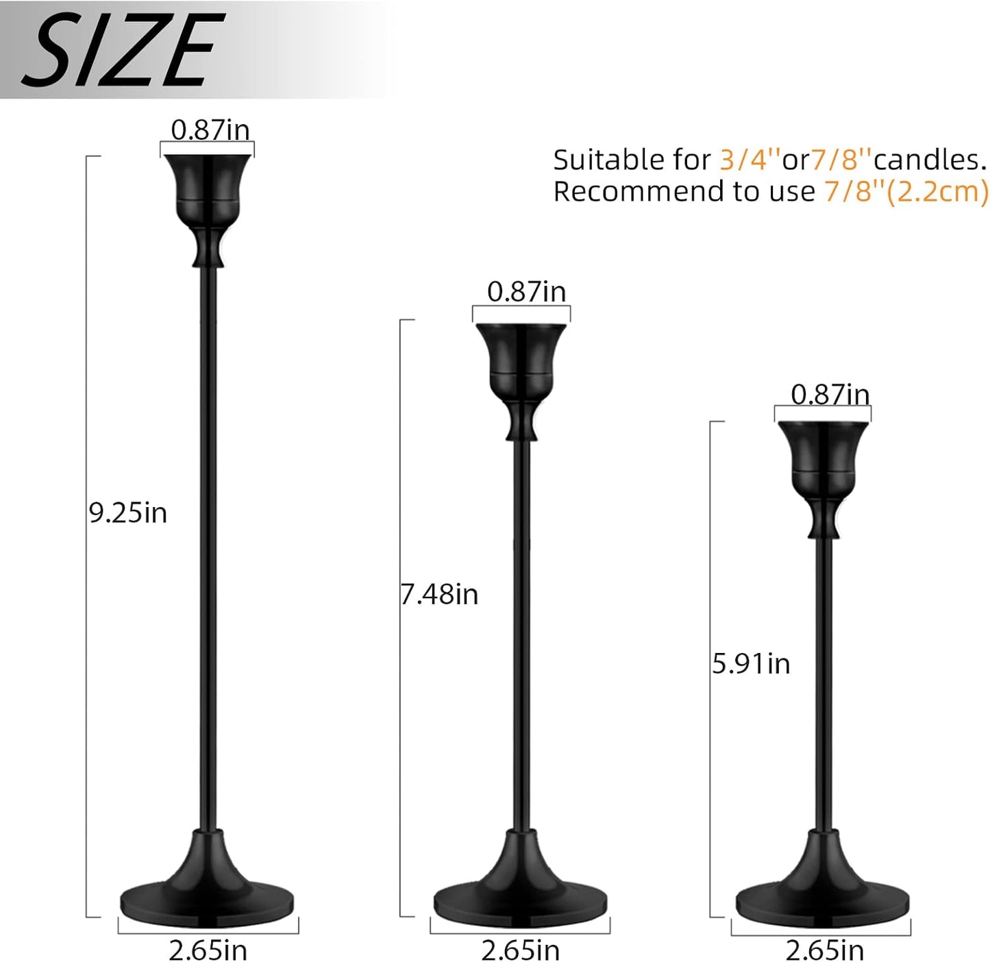 BEZURA Black Taper Candle Holders Set of 6,Aluminum Alloy Candlestick Holders for Candlesticks Vintage Metal Candle