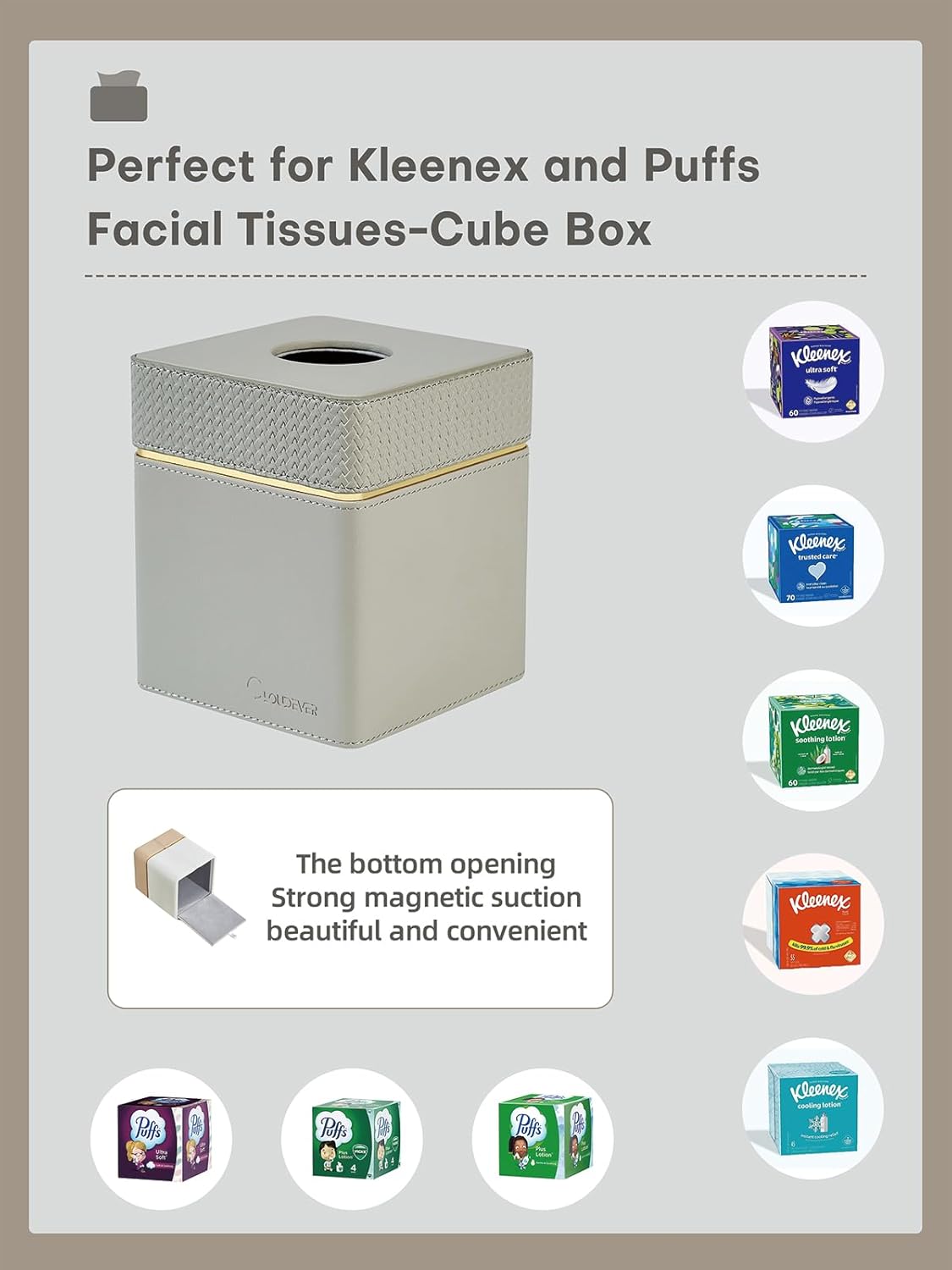 Modern PU Leather Decorative Tissue Cube Holder Organizer / 1-woven Grey
