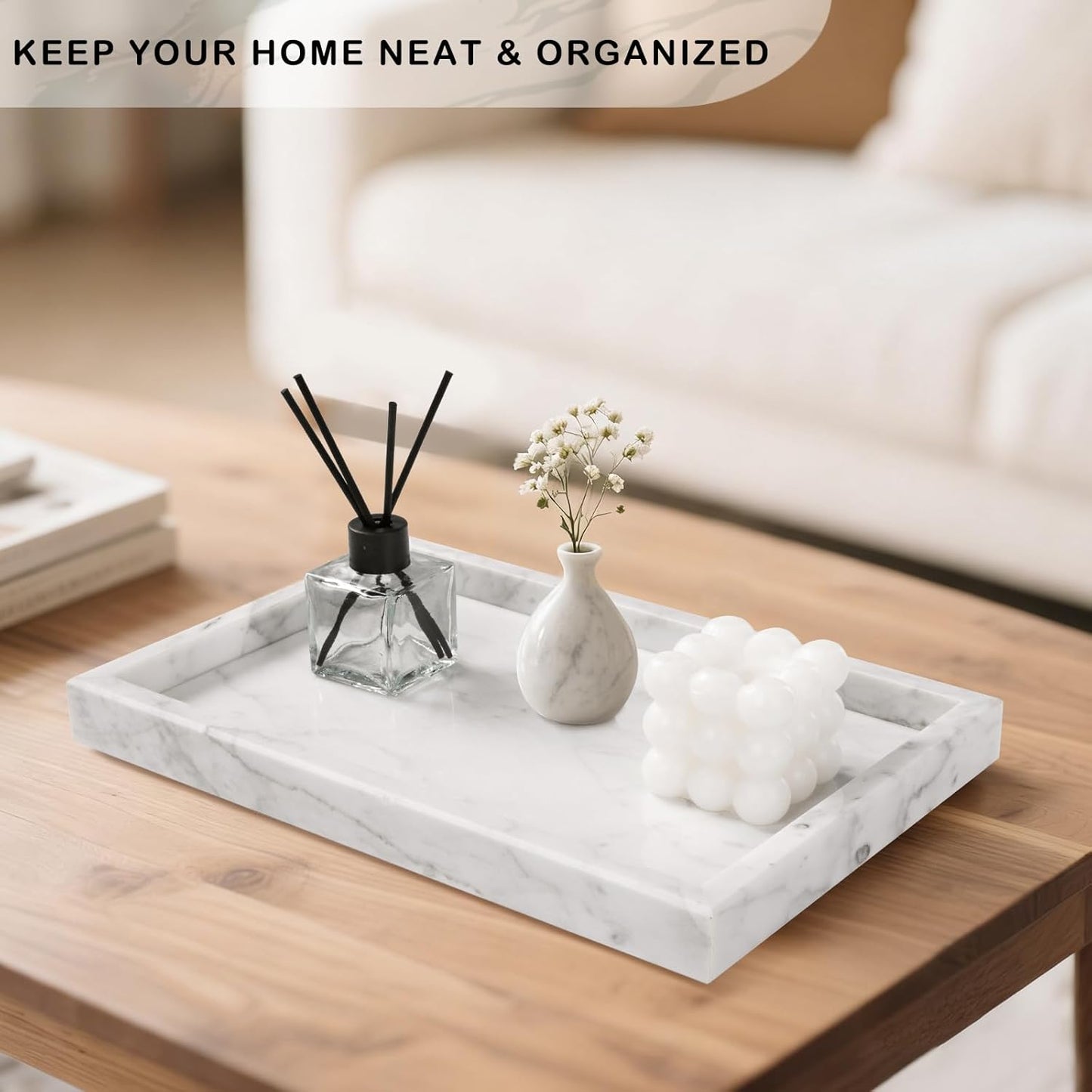 Marble Bathroom Tray for Countertop & Home Decor / White