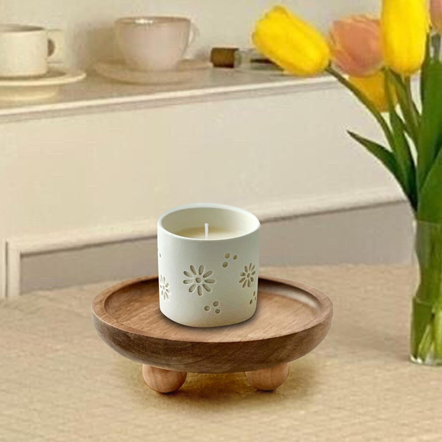 Small Wooden Riser Wooden Pedestal for Display Tray Display Riser for Entry / 12.9 x 4 / Round Cm