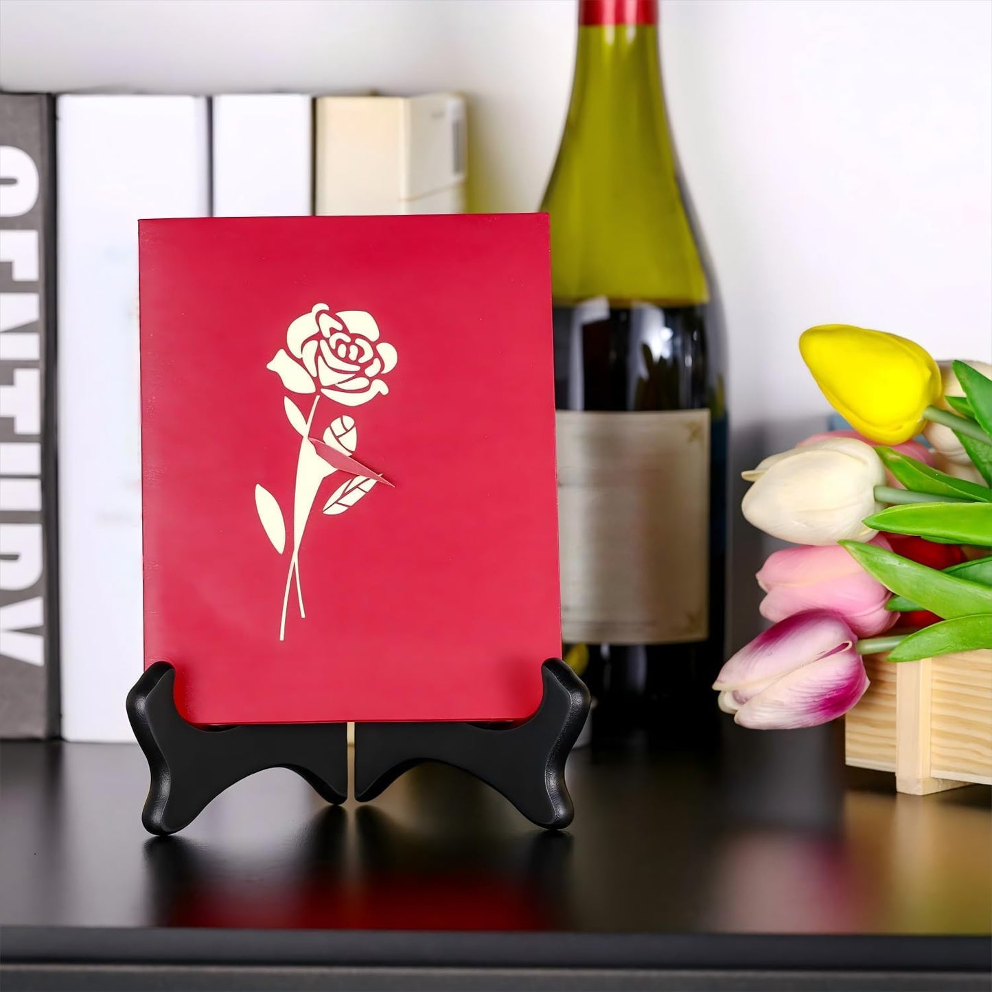 4 Packs and Wooden Display Stand Decorative Plate Stands for Display Picture Frame / Black / 5 Inch